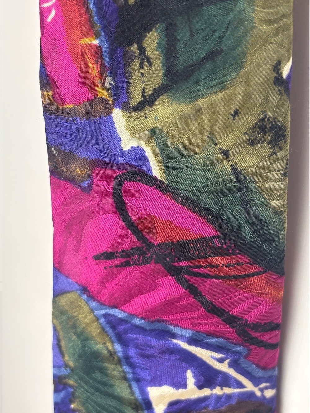 Vintage 90s Silk Tie Montage by Belle Psychedelic Abstract Wide 4” Made USA